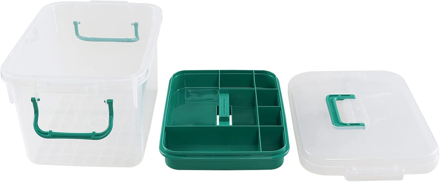 Large Clear Plastic Medicine Organizer Box|Portable Medical Storage Bin with Handle and Locking Lid|Multi-Compartment First Aid Container|13.15 x 9.33 x 7.79 Inches