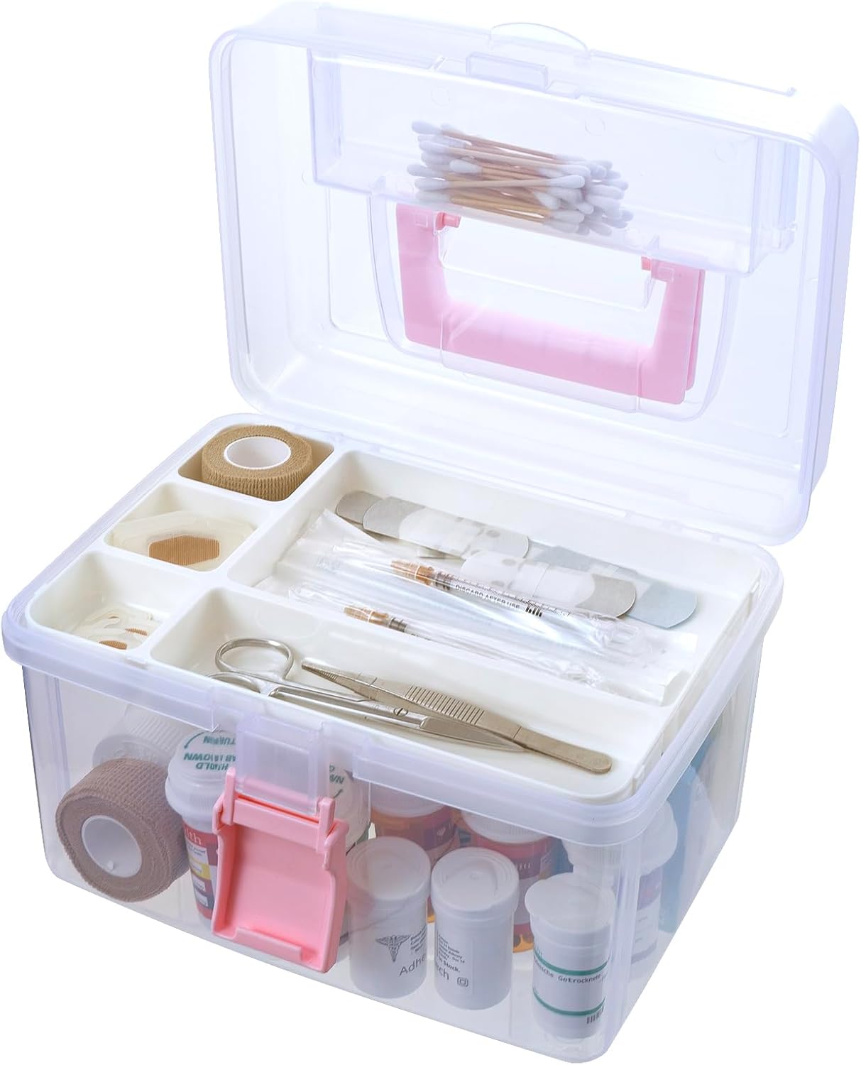 Portable Clear Plastic Medicine Organizer Box|First Aid Storage with Handle and Locking Lid|10 x 7.5 x 7 Inches
