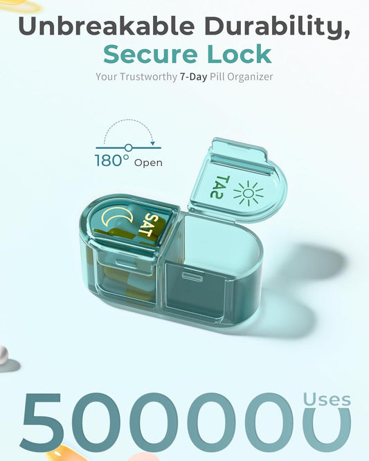 7-Day AM/PM Pill Organizer with Case|Dual-Compartment Travel Medicine Box|Compact Weekly Vitamin Storage|Portable with Protective Outer Shell