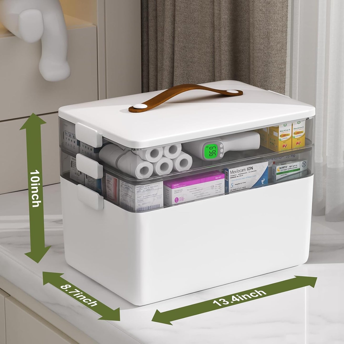 Large Capacity Multi-Layer Medicine Organizer Box|Home First Aid Kit Storage|Drawer Design with Handle|White