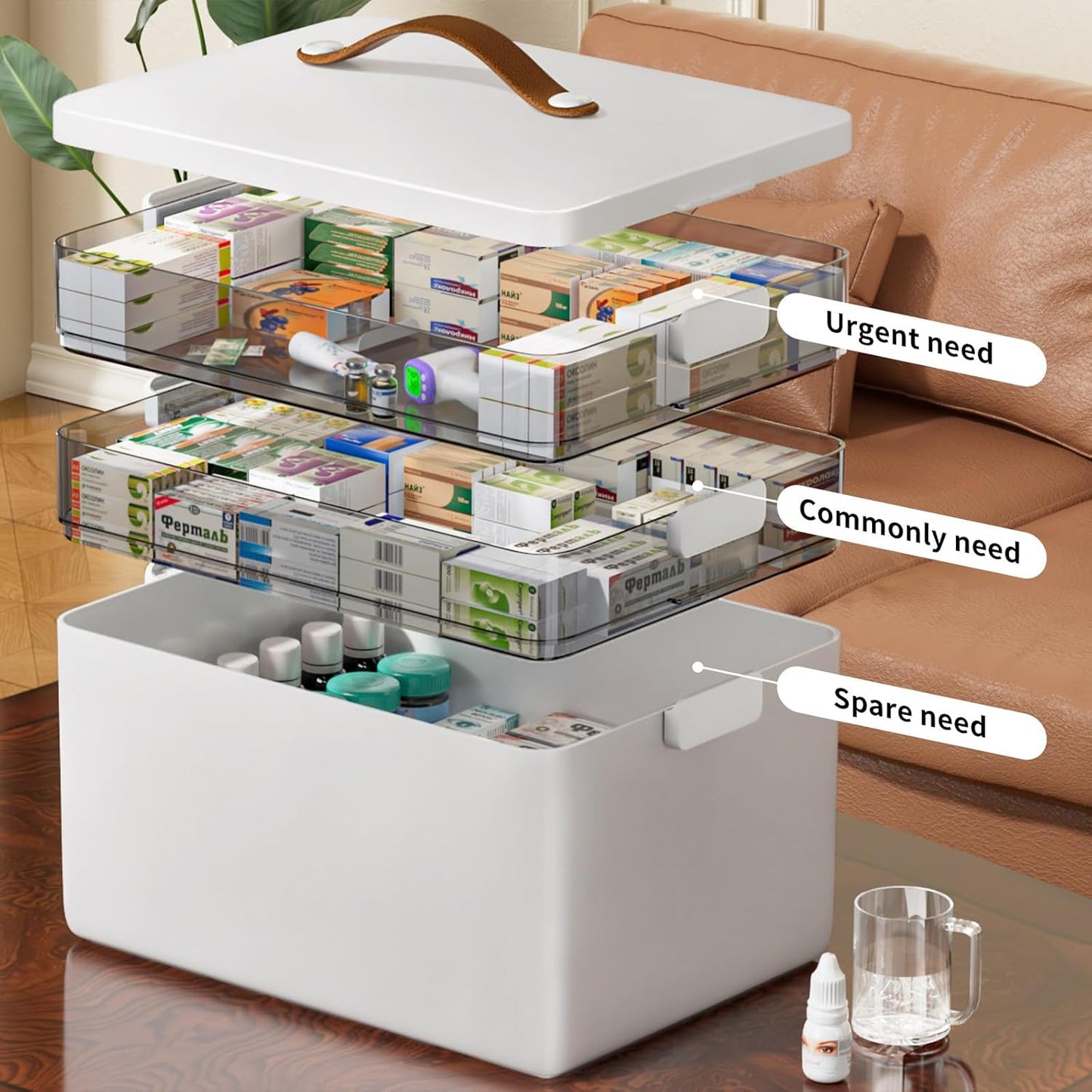 Large Capacity Medicine Storage Box – Thickened Plastic First Aid Organizer with Handle, Multi-Layer Medical Supplies Case
