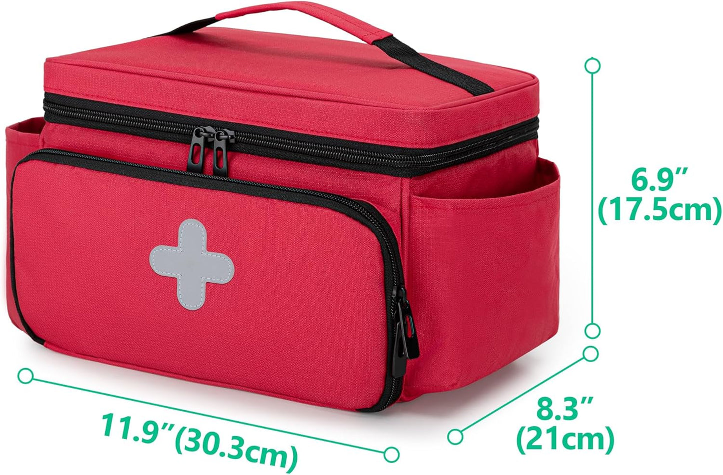 Large Capacity Portable First Aid Bag|Medical Travel Organizer with Handle|Water-Resistant Fabric Emergency Kit Bag|Red