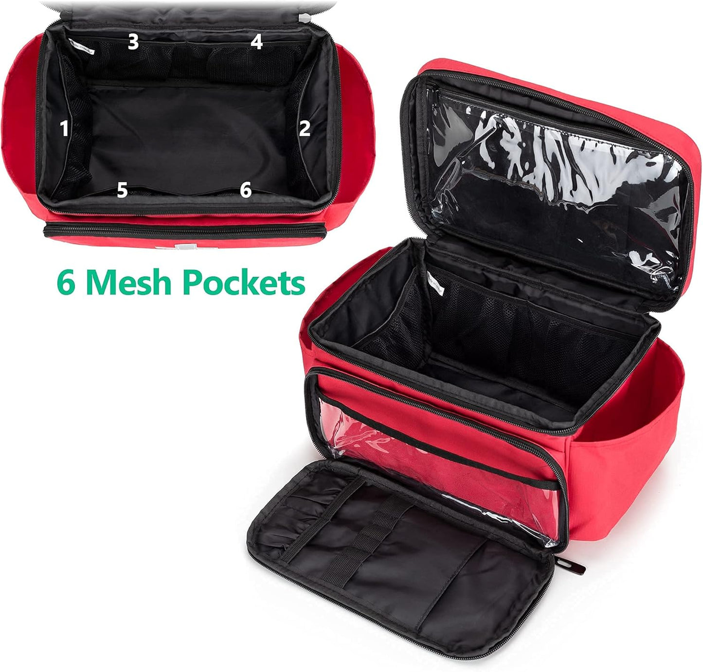 Large Capacity Portable First Aid Bag|Medical Travel Organizer with Handle|Water-Resistant Fabric Emergency Kit Bag|Red