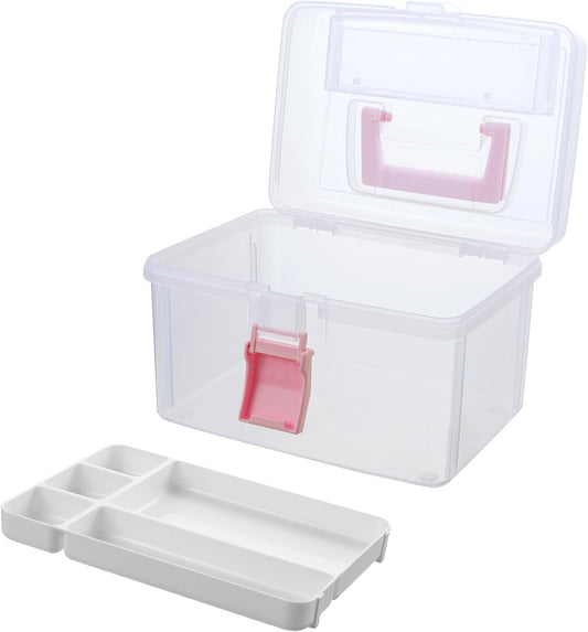 Portable Clear Plastic Medicine Organizer Box｜First Aid Storage with Handle and Locking Lid｜10 x 7.5 x 7 Inches