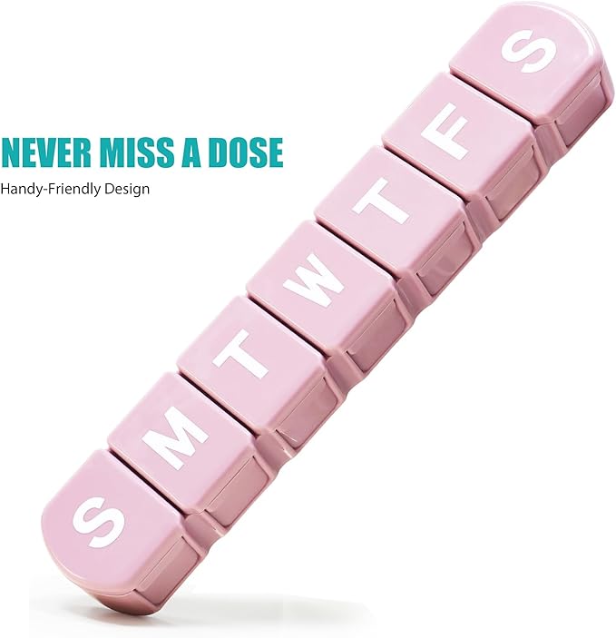 Extra-Large Weekly Pill Organizer｜7-Day Travel Pill Case with Daily Compartments｜Large Capacity Vitamin & Medicine Storage｜Pink