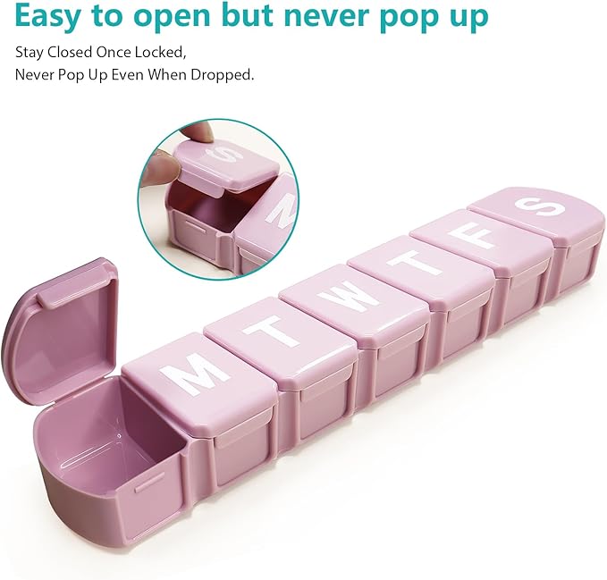 Extra-Large Weekly Pill Organizer｜7-Day Travel Pill Case with Daily Compartments｜Large Capacity Vitamin & Medicine Storage｜Pink