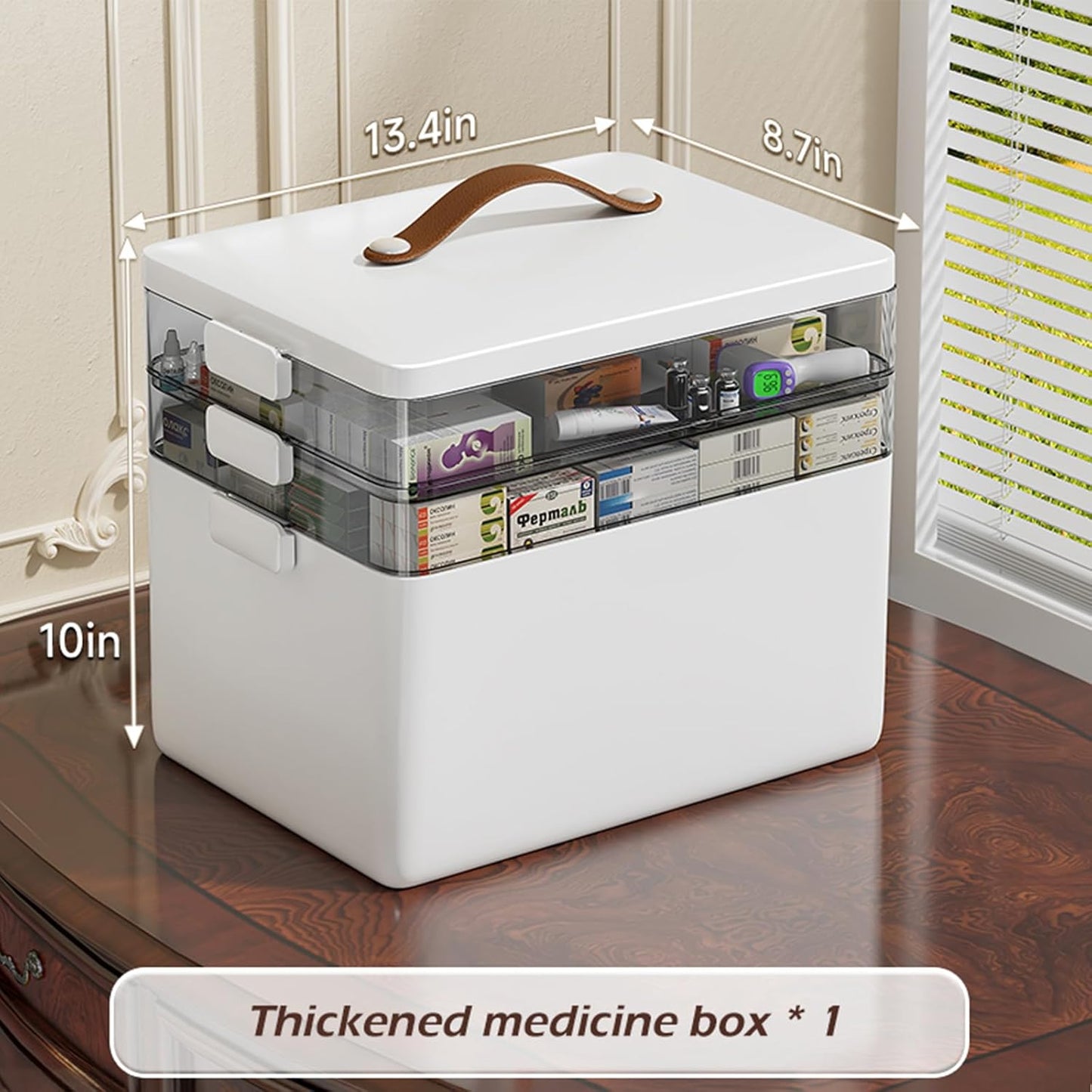 Large Capacity Medicine Storage Box – Thickened Plastic First Aid Organizer with Handle, Multi-Layer Medical Supplies Case