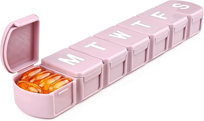 Extra-Large Weekly Pill Organizer｜7-Day Travel Pill Case with Daily Compartments｜Large Capacity Vitamin & Medicine Storage｜Pink