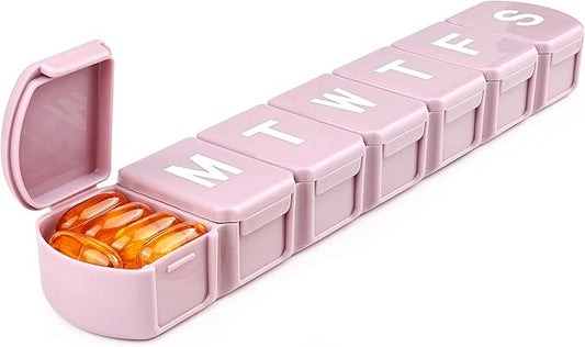 Extra-Large Weekly Pill Organizer｜7-Day Travel Pill Case with Daily Compartments｜Large Capacity Vitamin & Medicine Storage｜Pink