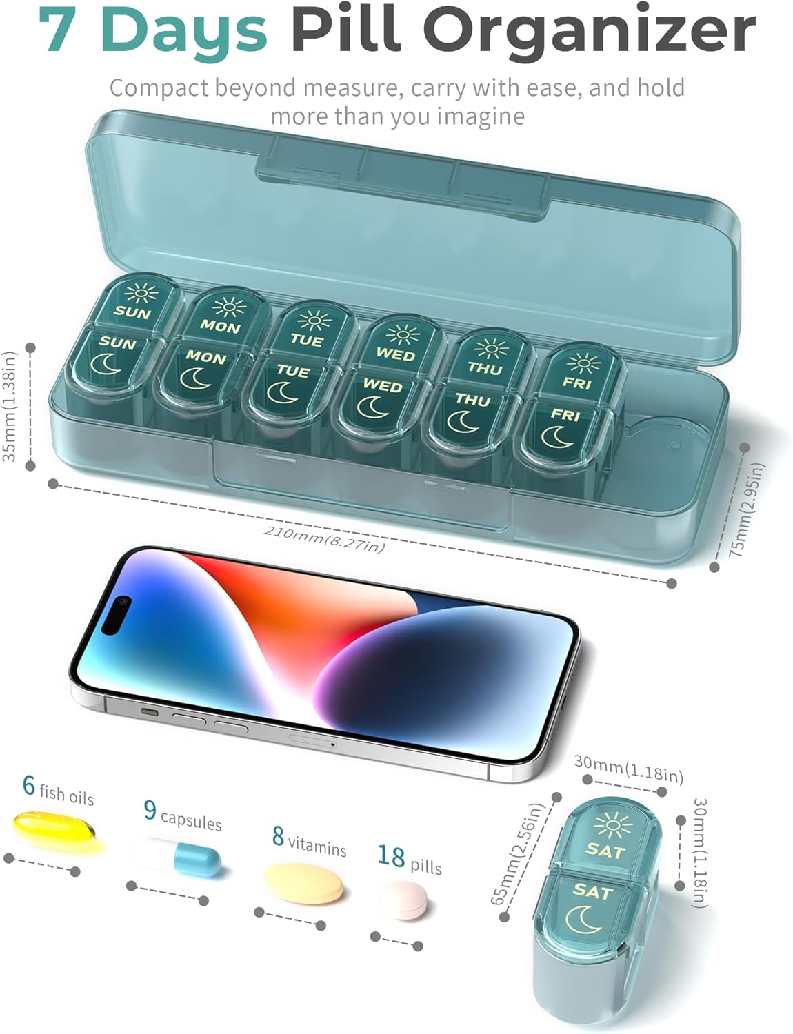 7-Day AM/PM Pill Organizer with Case｜Dual-Compartment Travel Medicine Box｜Compact Weekly Vitamin Storage｜Portable with Protective Outer Shell
