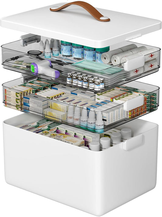Large Capacity Medicine Storage Box – Thickened Plastic First Aid Organizer with Handle, Multi-Layer Medical Supplies Case