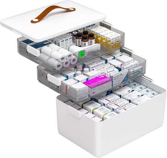 Large Capacity Multi-Layer Medicine Organizer Box｜Home First Aid Kit Storage｜Drawer Design with Handle｜White