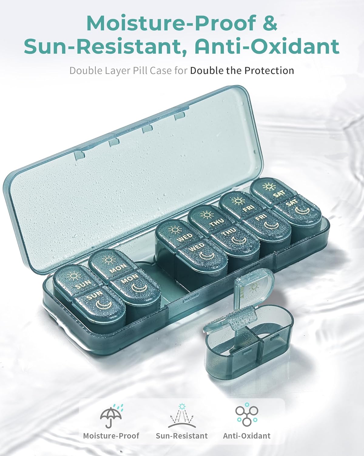 7-Day AM/PM Pill Organizer with Case｜Dual-Compartment Travel Medicine Box｜Compact Weekly Vitamin Storage｜Portable with Protective Outer Shell